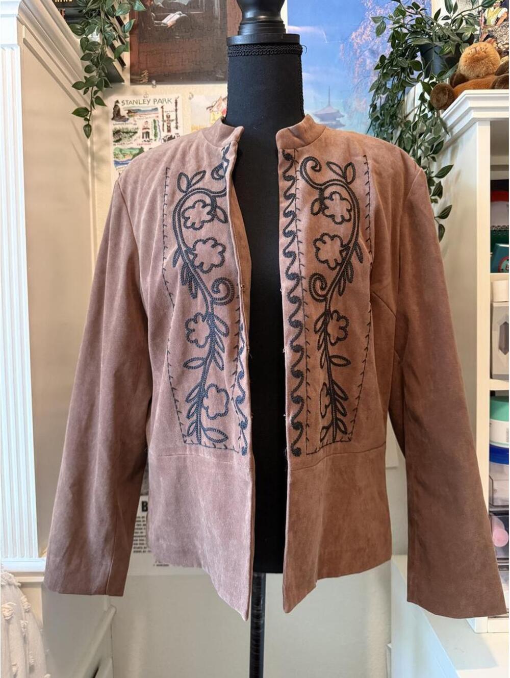 Coldwater Creek Embroidered Faux Suede Jacket